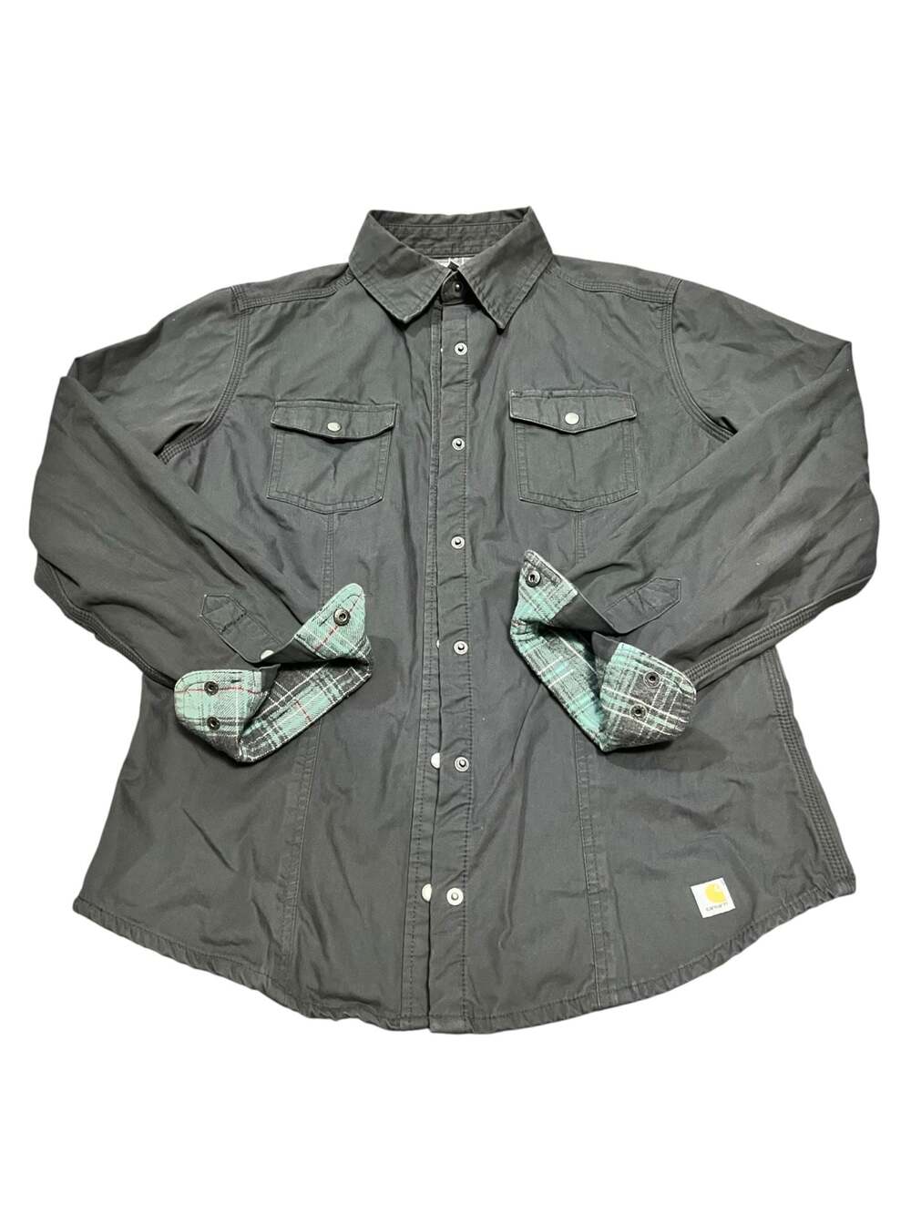 Carhartt Women's Plaid Lined Snap-Front Long Sleeve Shirt Jacket Grey Size S 4/6